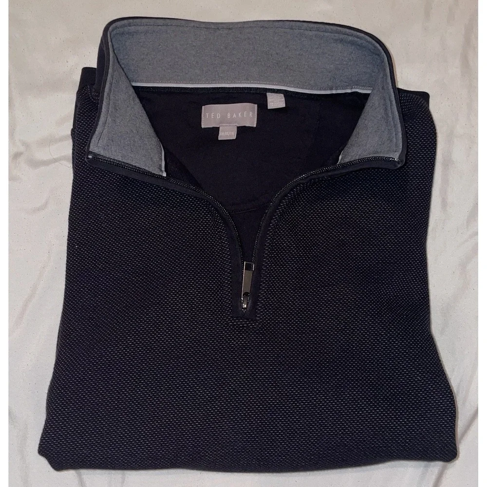 Ted Baker Mens 2XL Black Quarter Zip Textured Long Sleeve Pullover Sweater